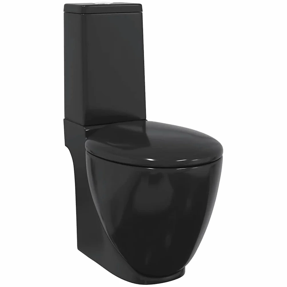 vidaXL Inodoro Cuadrado Cerámica Negro de Calidad Baño Tapa Asiento y Cisterna