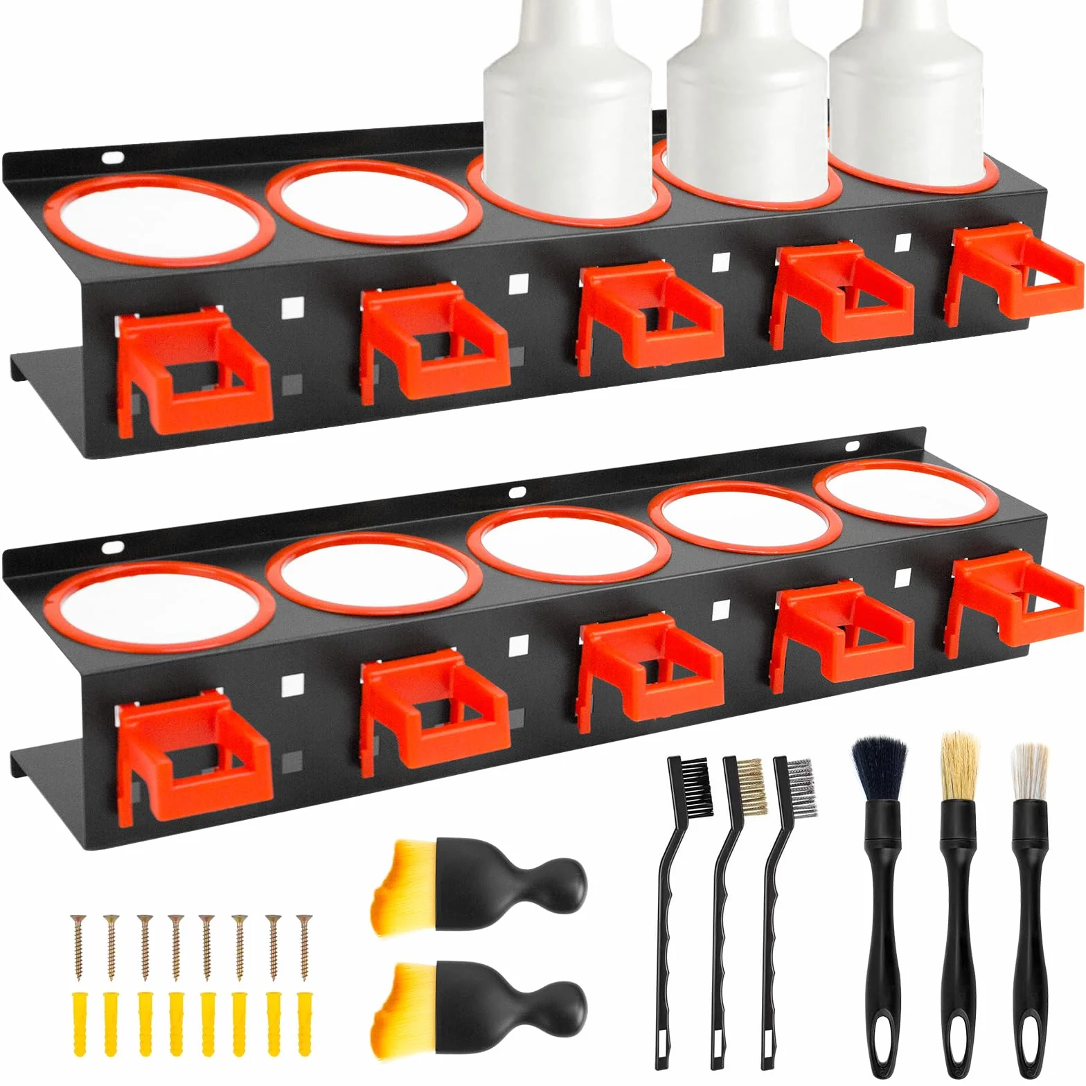 Soporte para latas para botellas de spray, 2 unidades, soporte para botellas de aerosol con gancho para colgar, 8 cepillos de limpieza para coche, soporte para latas de aerosol con 5 soportes para
