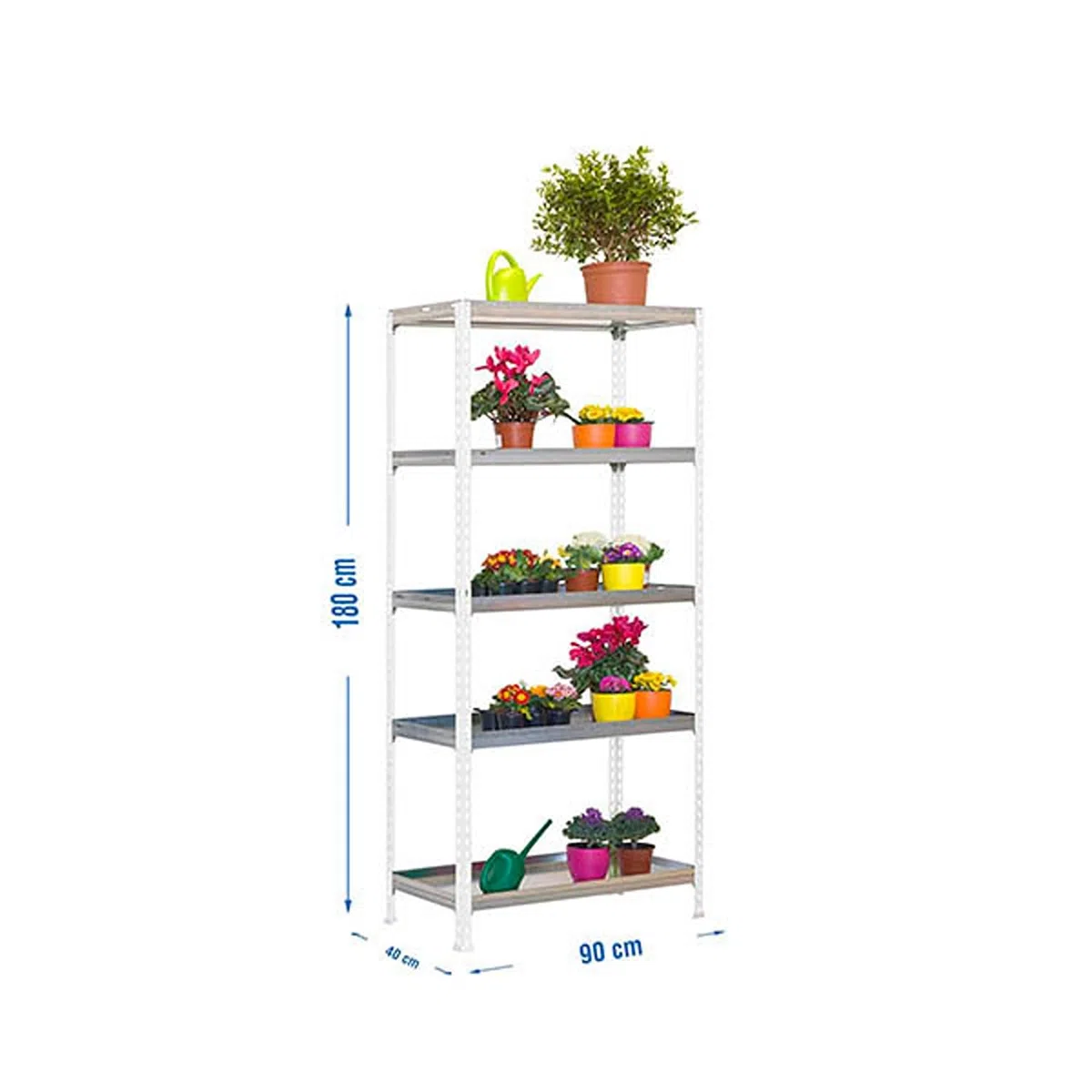 Simon Rack Estanteria para Plantas, Huerto Vertical, 1800x900x400 mm, 180 kg de Punto Flexión, 5 Estantes, Estanteria Plantas, Blanco/Galva - Simon Garden