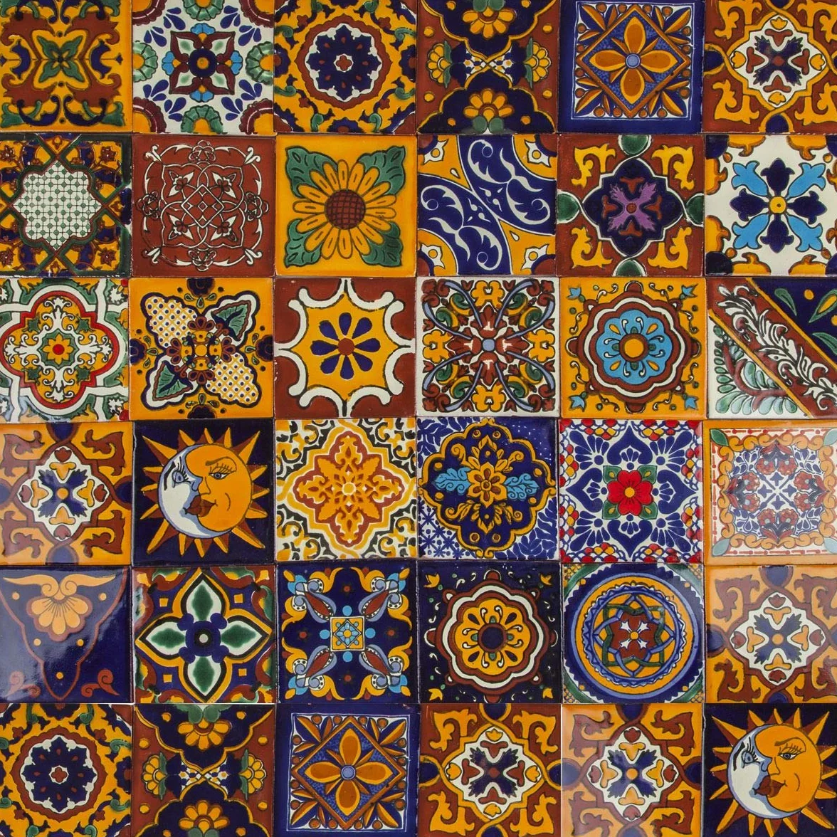 Azulejos de mosaico Talavera Girasol cerámicos mexicanos 10,5x10,5 cm para baño, ducha, cocina