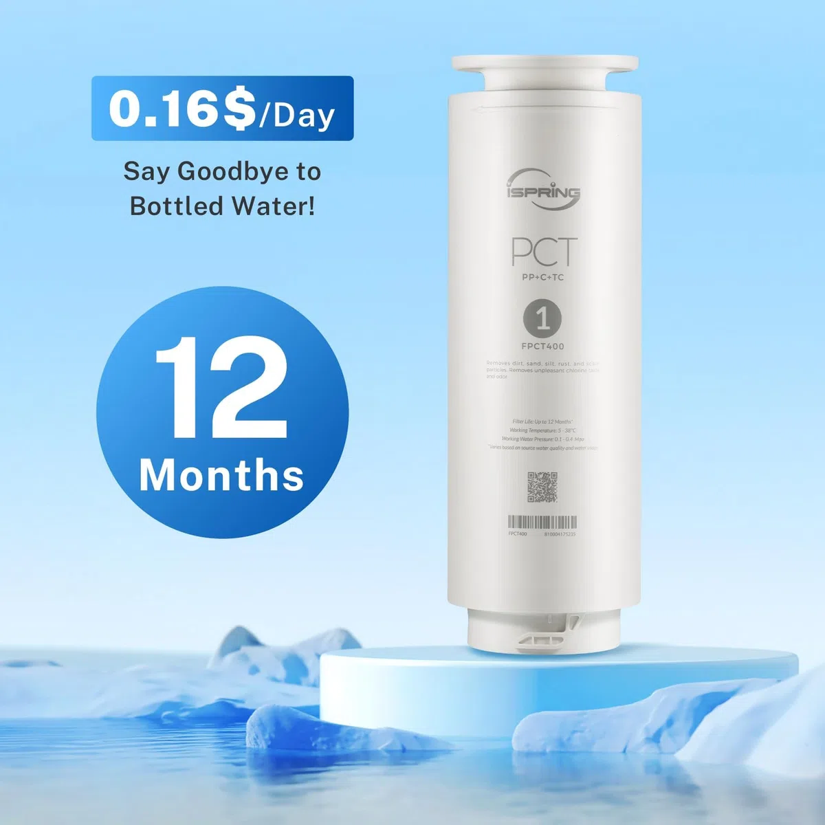 iSpring FPCT400 Filtro Compuesto de PP y Carbón para RO400EU, Elimina Eficazmente Sedimentos, Cloro y Olores, 6-12 meses de Vida Útil