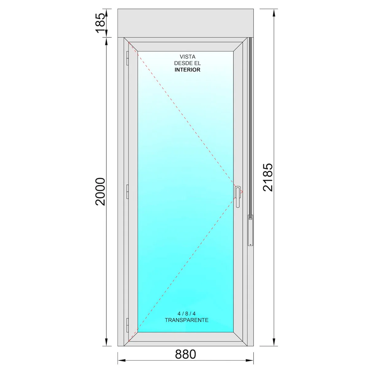 Ventanastock Puerta Balconera Aluminio 882x2185 Practicable Izquierda Con Persiana de PVC 1 hoja (guías y cajón persiana en kit)