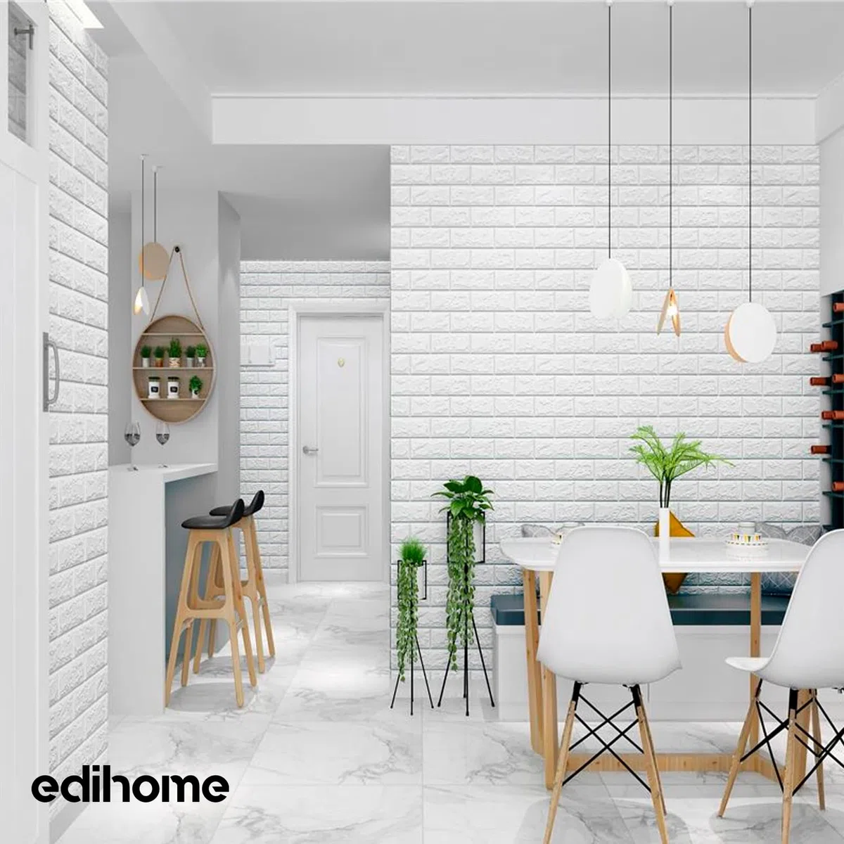 Edihome, Papel Pintado Pared, Paneles Decorativos 3d, 77x70cm, 10 piezas, Autoadhesivo, Efecto Ladrillo de Piedra, de Poliuretano, para Cocina, Dormitorio, Salón (10 Unidades, Blanco)