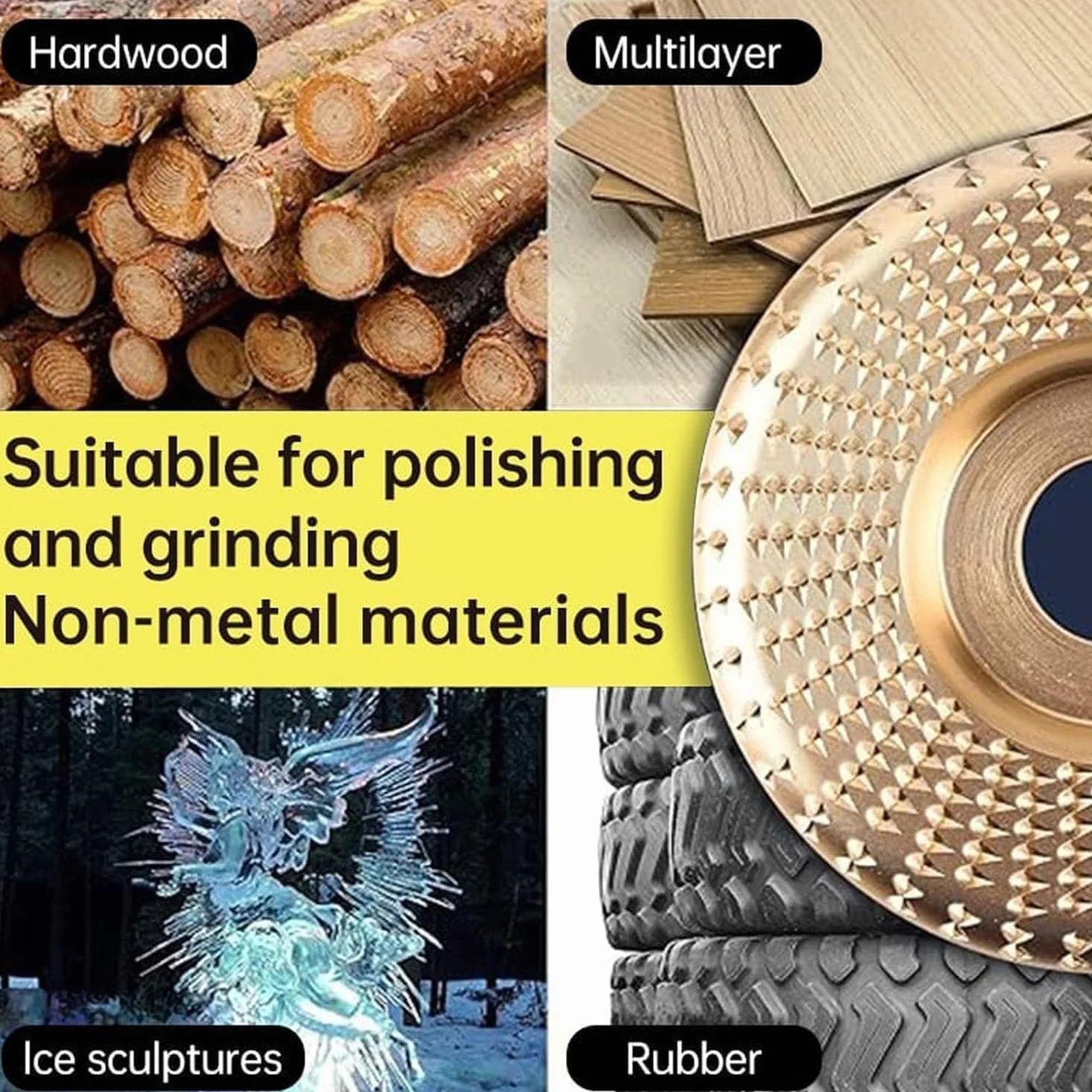 Disco de Pulido para Amoladora Angular, Juego de Discos de Tallado de Madera de Alta Resistencia, Rueda de Carburo de Tungsteno para Cortar, Dar Forma, Lijar y Pulir Madera (4PCS)