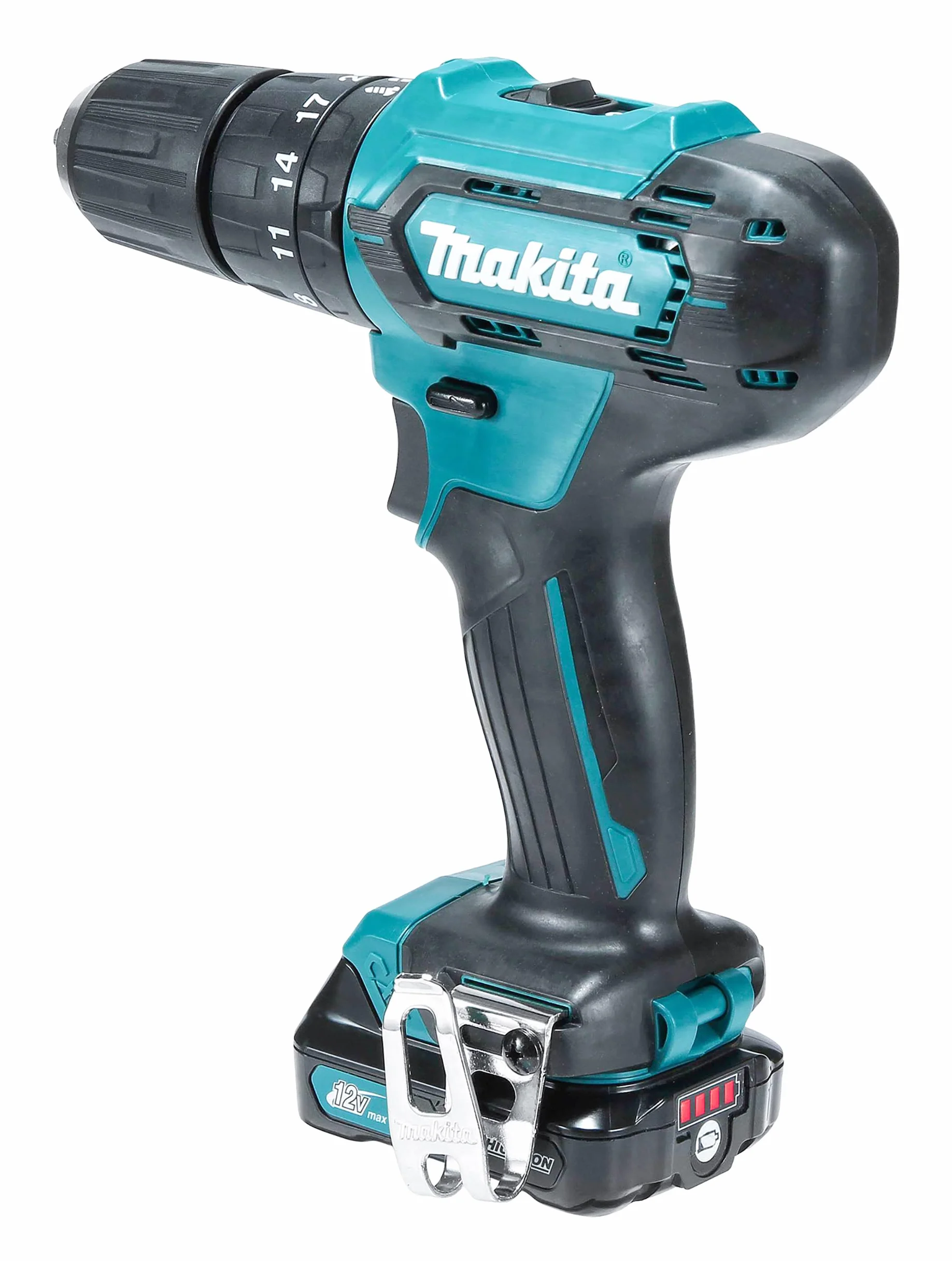 Makita HP333DSAX1 Taladro atornillador inalámbrico 12 V máx. / 2,0 Ah, 2 baterías y cargador en maletín de transporte