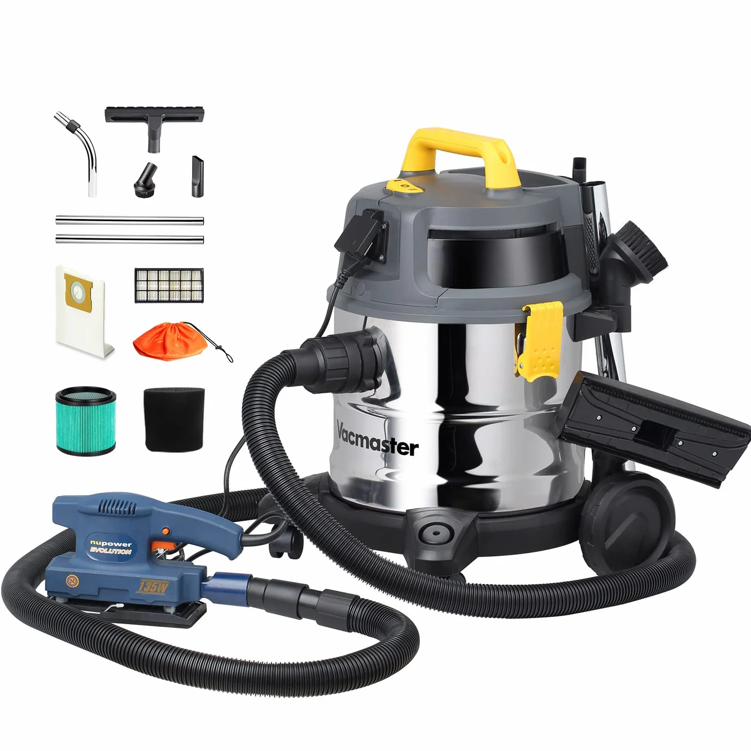 Vacmaster VK1620SWC 1600W 20L Aspiradoras en seco y húmedo Acero Inoxidable Industrial Aspirador con HEPA 13 Filtración
