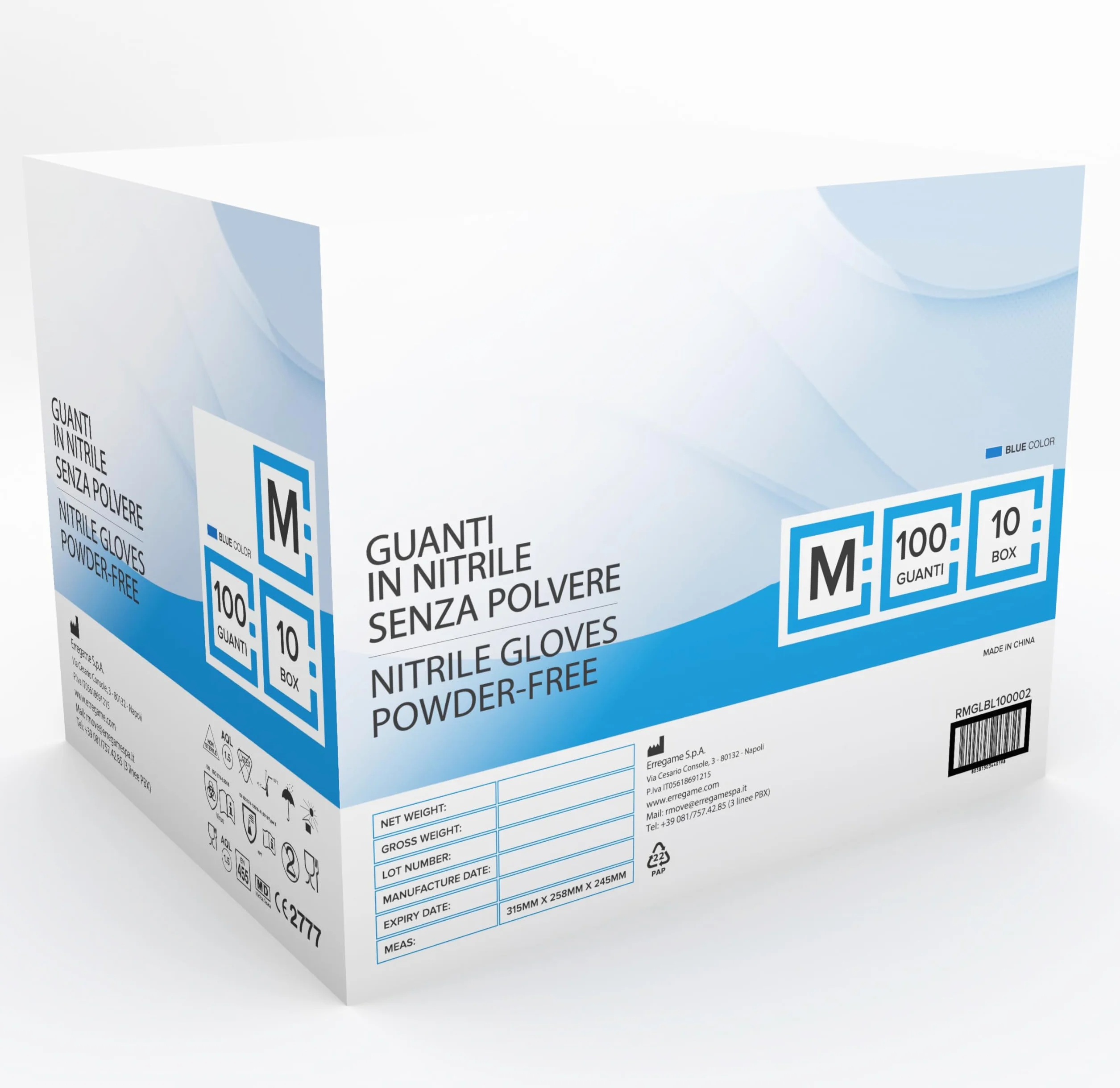 1000 guantes de nitrilo libres de polvo, sin látex, hipoalergénicos, certificados CE conforme a la norma EN455, guantes médicos desechables (talla M)