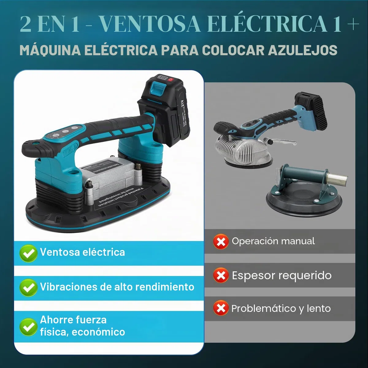 Vibrador de azulejos y ventosas 2 en 1, con ventosa de 30 x 16 cm, capacidad de carga de 250 kg, máquina de vibración eléctrica para azulejos de 2 m, azulejos de pared, ladrillo, vibrador nivelador