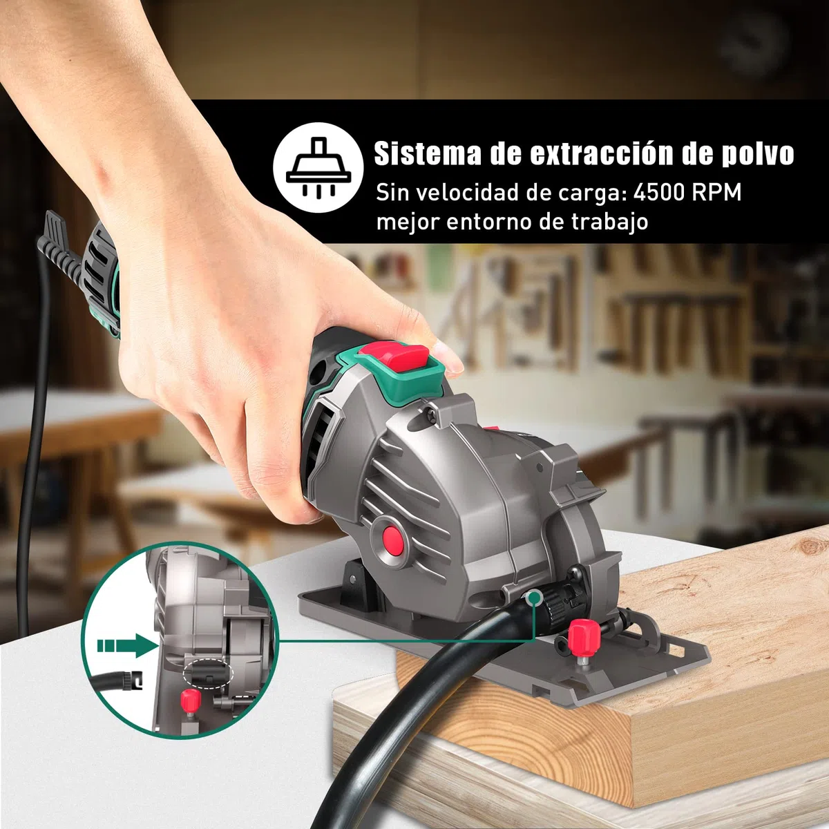 HYCHIKA Mini Serra Circular Manual de 500W e 4500 rpm, 3 lâminas de serra de 30T, 36T e diamante, ideal para cortar azulejos, madeira, metal macio, plástico