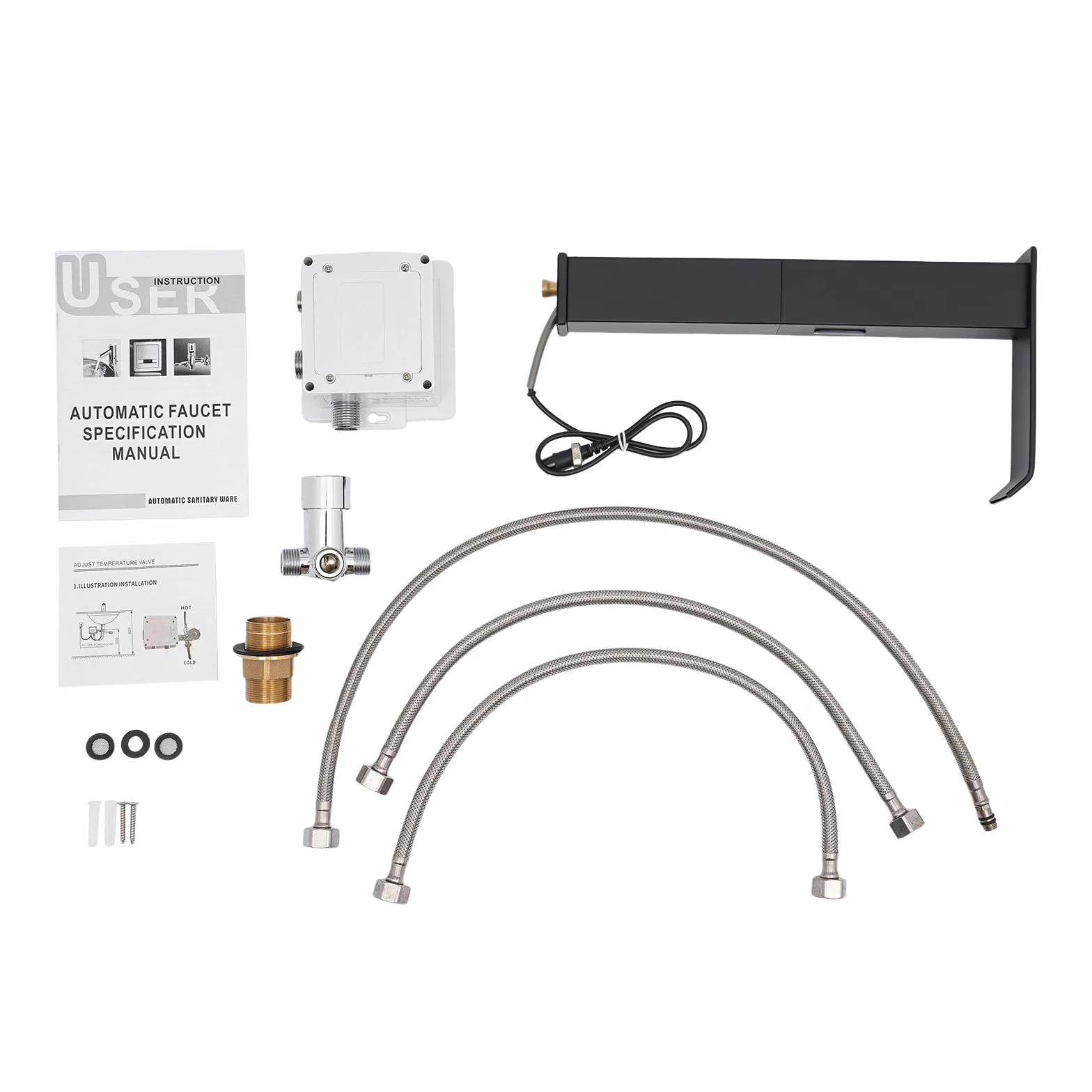 Grifo sensor automático negro, mezclador infrarrojo, caño alto cascada 27cm, latón resistente ahorro agua, válvula cerámica instalación fácil, para cocina cuarto de baño restaurante hotel
