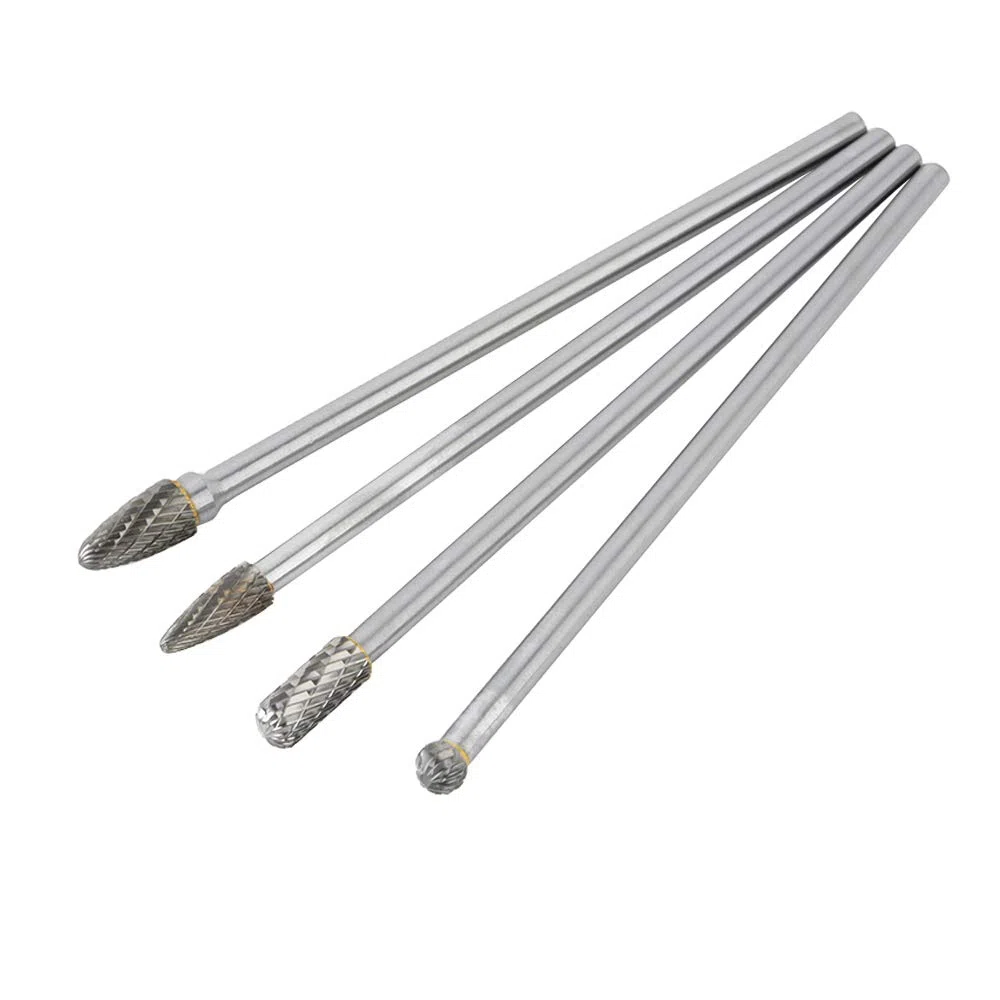 4 Pcs Kit de Fresas Giratorias de Carburo de Tungsteno Fresas de Diamante Rotary Archivo Tungsteno Acero Herramientas Rotary Burr Fresa Giratoria de Largo Alcance 6 mm