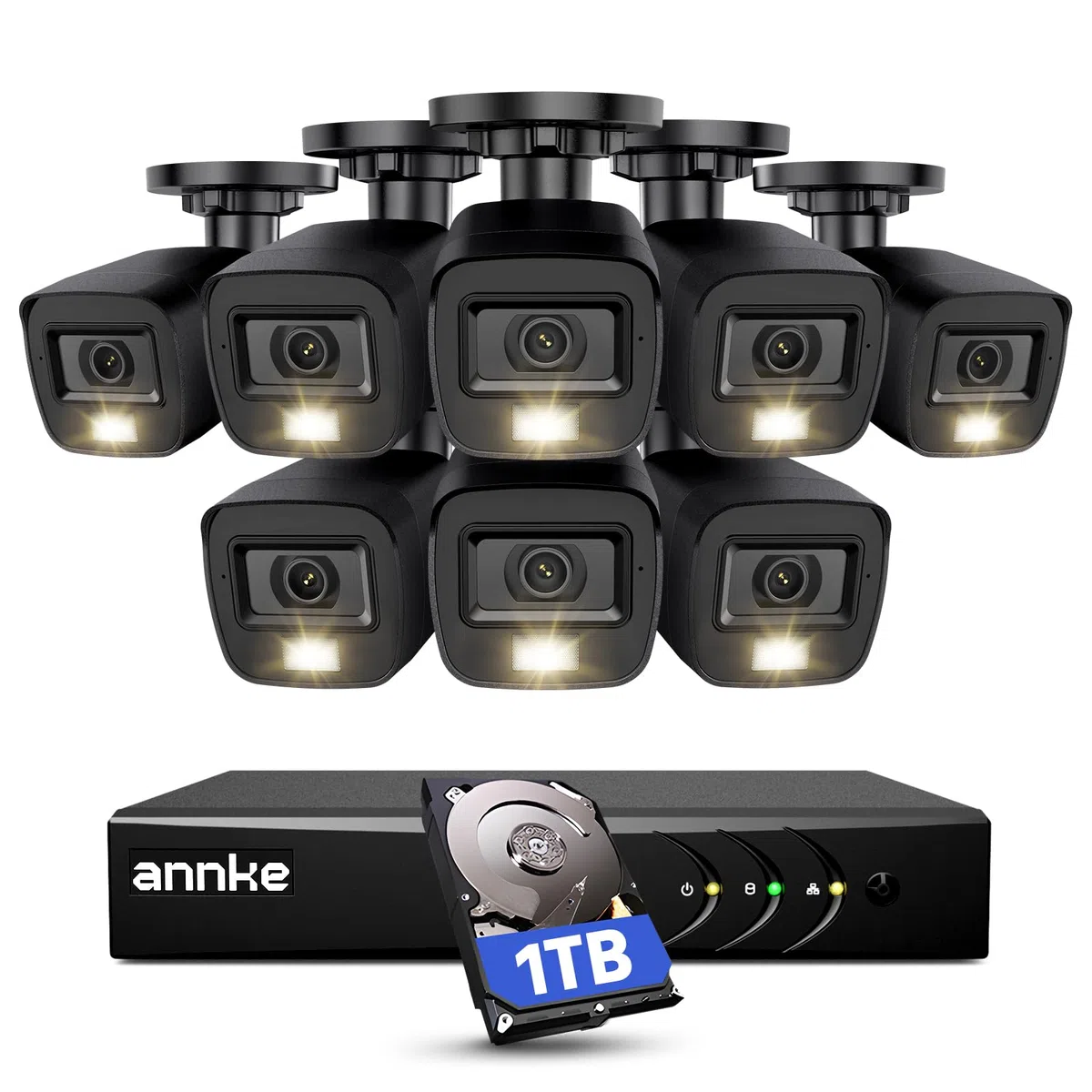 ANNKE 3K Lite 8 Canales 5 en 1 DVR con Detección Personas/Vehiculos, 8X 1080p Visión Nocturna en Color Cámaras Kit de Videovigilancia CCTV con 1TB HDD, Acceso Remoto, Alerta por Email con Imágenes