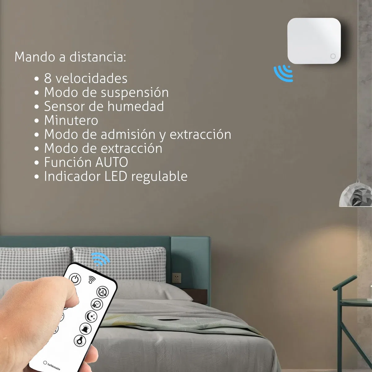 Turbionaire Trend HRV 150 WM Unidad VMC Descentralizada con Recuperación de Calor, Sensor Humedad, Mando a distancia, Temporizador, 8 Velocidades, Flujo de Aire Reversible, 158 mm, 3 años de garantía