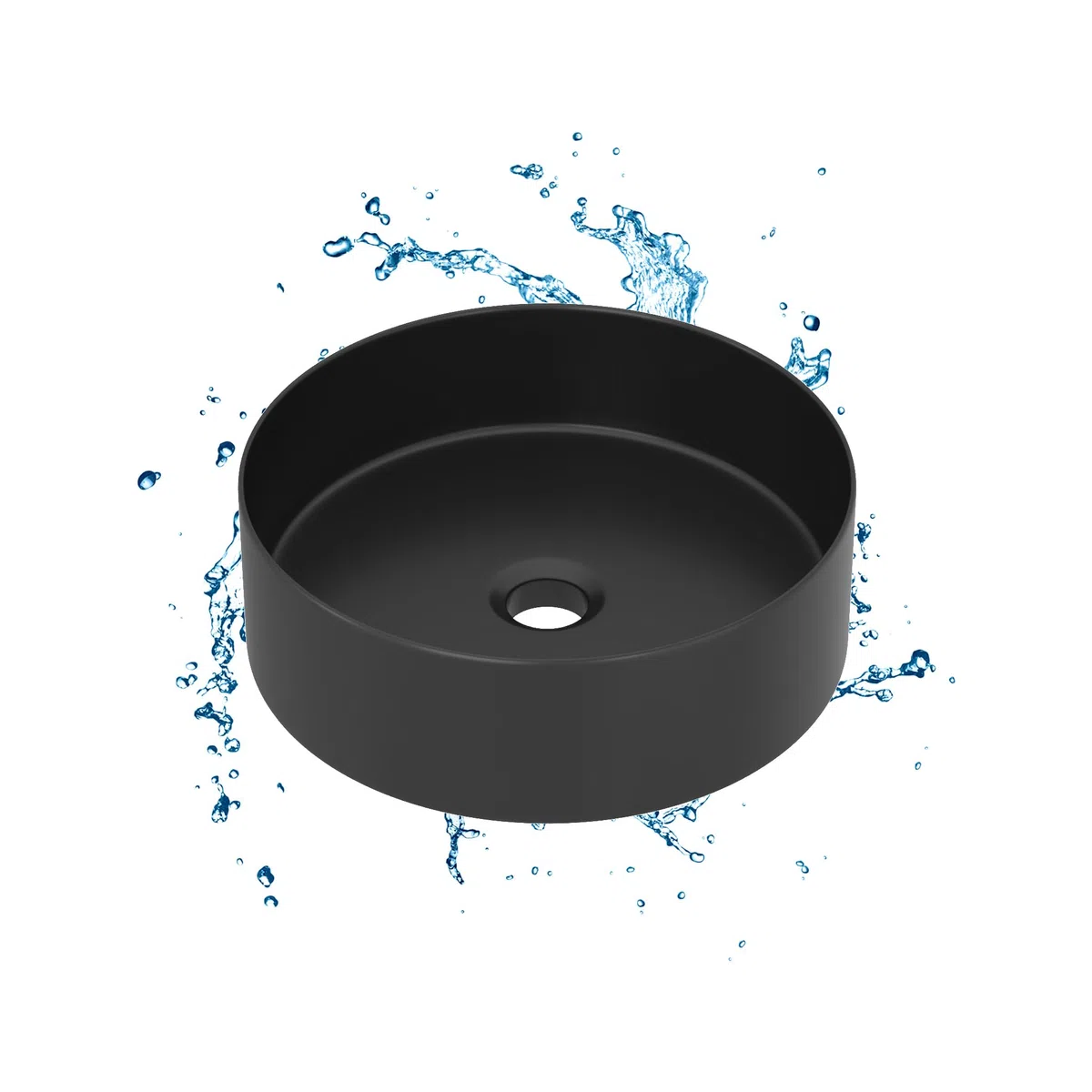 Lavabo negro, redondo, pequeño lavabo de mano en diseño elegante y fácil de limpiar para baño y aseo de invitados (negro mate, 39,5 x 39,5 x 13 cm)