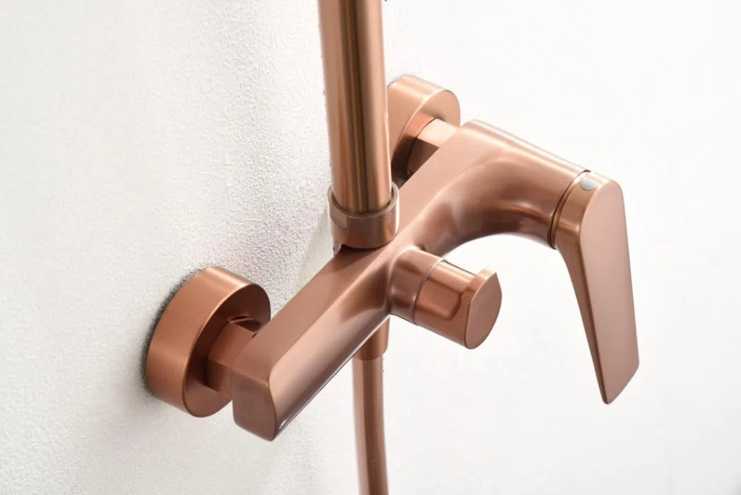 MICE - Barra de ducha monomando extensible de acero inoxidable - Columna de ducha - Griferia baño con rociador y mango de duchaOro Rosa Cepillado BDD055/ORC