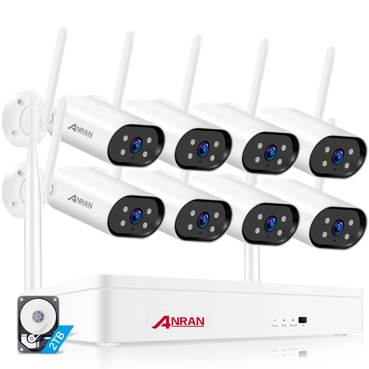 ANRAN 5MP Kit de Cámara de Vigilancia Exterior,8CH NVR Sistema de Videovigilancia,8X5MP Cámara de Seguridad IP,Audio Bidireccional,Visión Nocturna,Detección de Movimiento,2TB Disco Duro,K08W6580