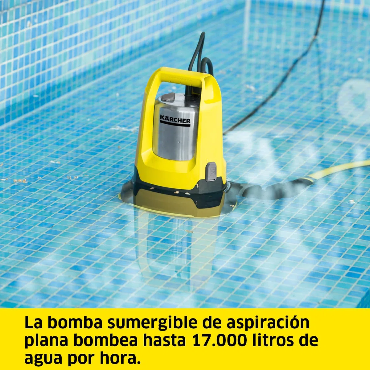 Kärcher SP 17.000 Flat Level Sensor Bomba Sumergible con aspiración en plano, Caudal: 17.000 l/h, Profundidad: máx. 7 m, Para Agua Sucia con Partículas de un Tamaño de Hasta 5 mm, Agua Restante: 1 mm
