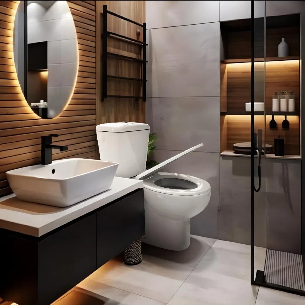 Inodoro Completo - WC Inodoro Completo con Sistema Rimless Antibacterias - Vater Baño con Tapa Dura Extrafina Amortiguada - Inodoro Salida Dual Eficiente con Ahorro de Agua (RIGAH, BIDE)