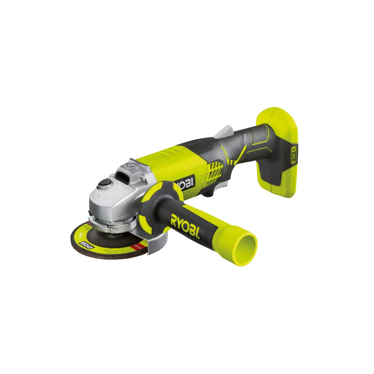 RYOBI - Amoladora Angular Eléctrica Sin Cable 18V ONE+ Ø115mm - Usos en Metal, Piedra, Bloque de Hormigón, Cemento y Mármol - Buena Autonomía - Se Entrega con Accesorios - R18AG-0