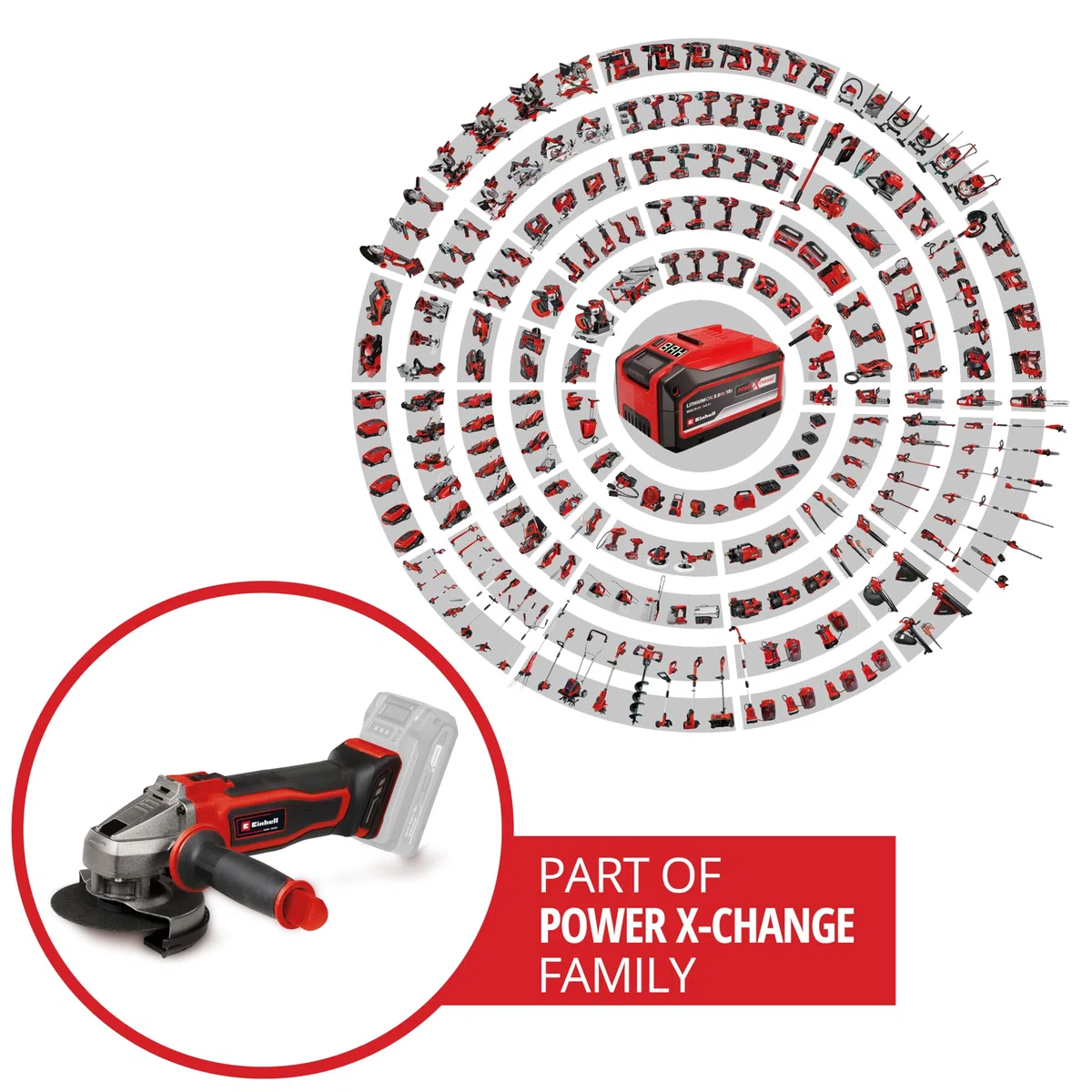 Amoladora angular con batería TE-AG 18/125-2 Li - Solo Power X-Change (18V, 125mm diámetro de disco, 33mm profundidad de corte, arranque suave, protección de corte, sin disco de corte o batería)
