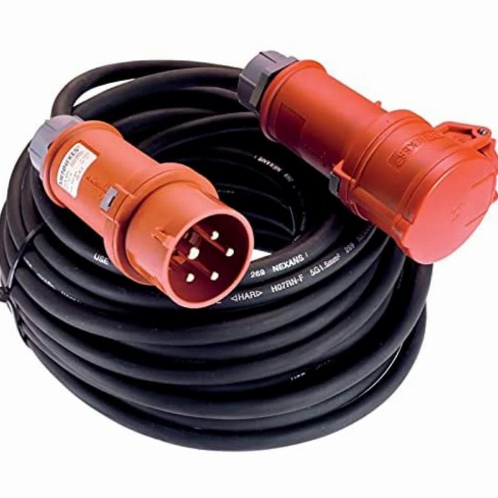 as - Schwabe 60548 Alargador CEE 400V / 16A, 25m H07RN-F 5G2,5 con enchufe de inversión de fase, negro, IP44 comercial, obra