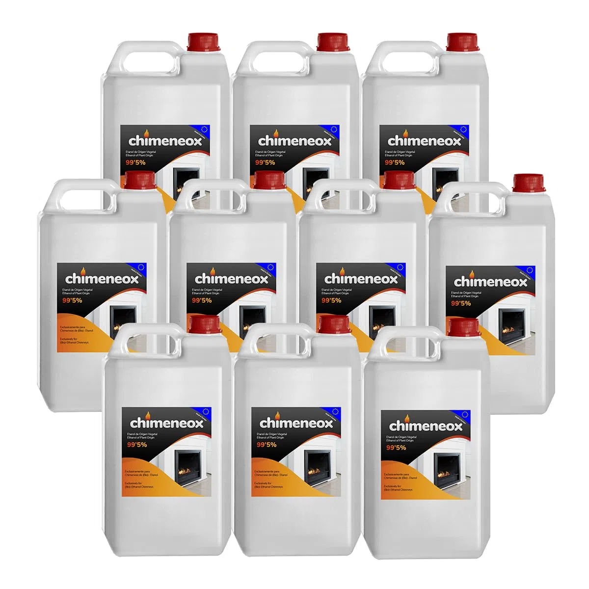 10 x 2,5L Chimeneox - Bioetanol 99,5% para chimeneas - sin humo - alta combustión