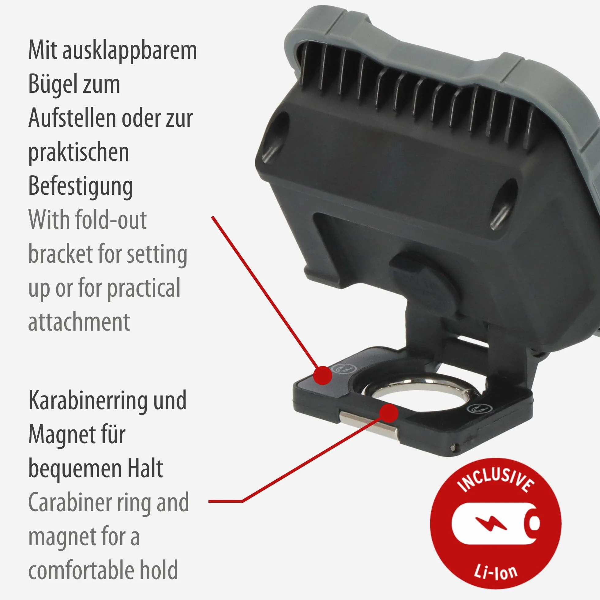 Brennenstuhl Foco LED de trabajo a batería recargable y portátil SH 1000 MAC (1000lm, IP54, Lámpara LED con imán y anilla, carcasa robusta)