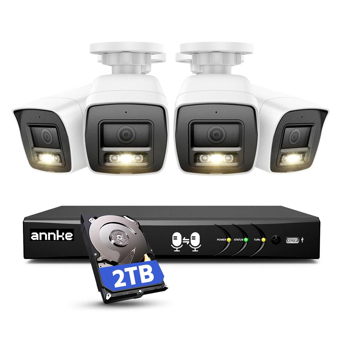 ANNKE 3K/5MP Lite 8 Canales AI DVR con 2TB HDD para Grabación 24/7, 4 Cámaras Cableadas 5MP con Audio Bidireccional y Visión Nocturna en Color Sistema de Seguridad con Alertas por Email e Imágenes