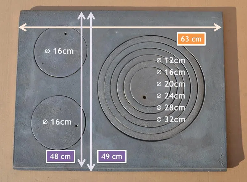 SEZAM Plancha de hierro fundido para horno con 3 agujeros, 63 x 48 cm, hierro fundido gris