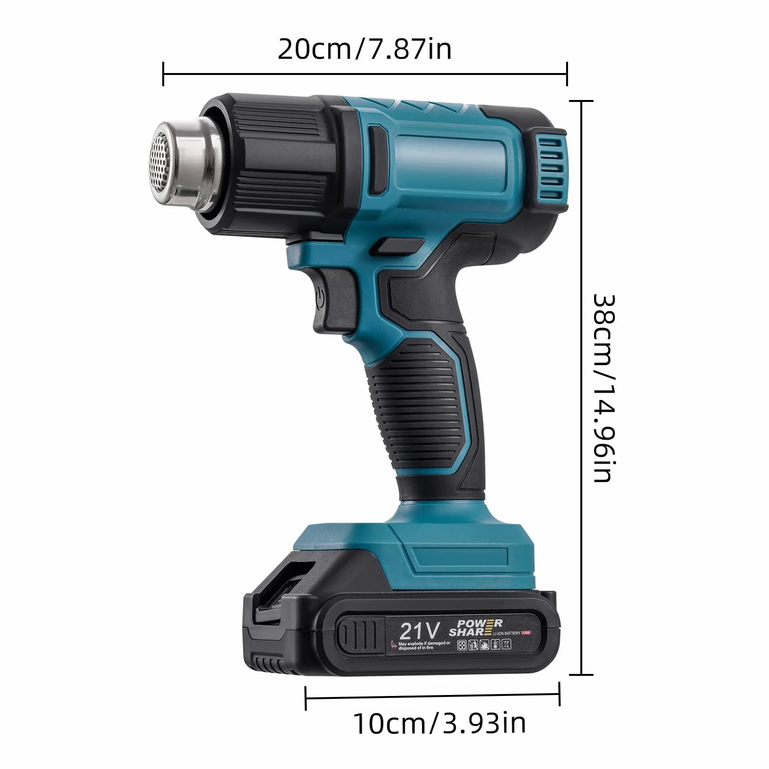 Kit de pistola de aire caliente con batería de 200 ℃ y 300 ℃ con 2 baterías de 21 V, pantalla digital LCD, 3 boquillas, soplador de aire caliente eléctrico, calentamiento rápido para decapar