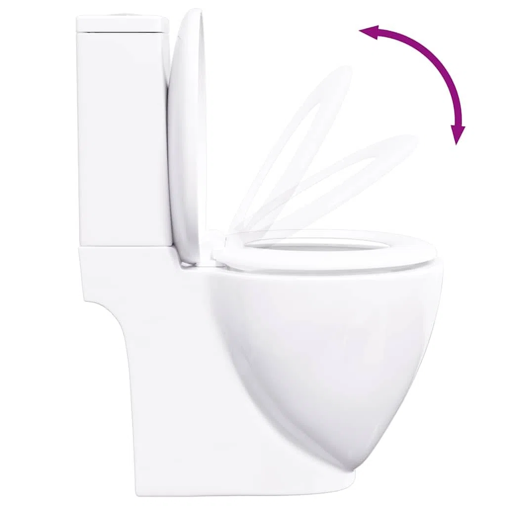 vidaXL Inodoro WC Redondo Váter Cuarto de Baño Aseo Asiento Tapa Bisagra Cierre Suave Ahorra Agua de Cerámica Flujo hacia Abajo Blanco