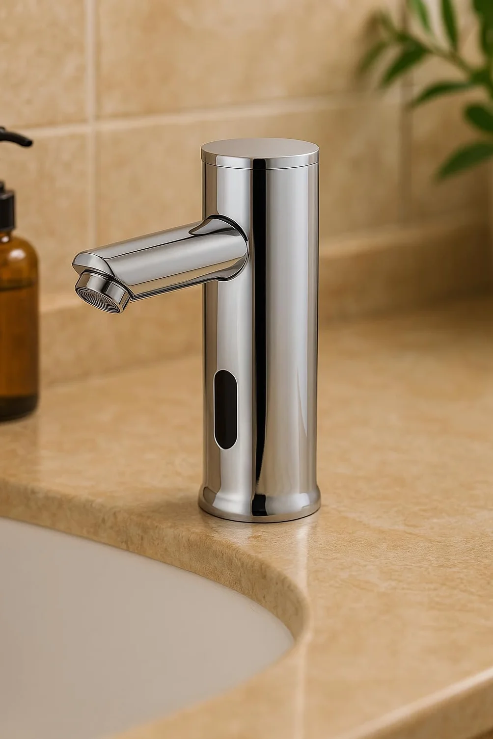 Grifo Electrónico Bajo con Sensor, Grifo Automático de 1 Agua, Sensor Infrarrojo sin Contacto, Mezclador de Agua Fría y Caliente, Latón Cromado Resistente (1 Agua)