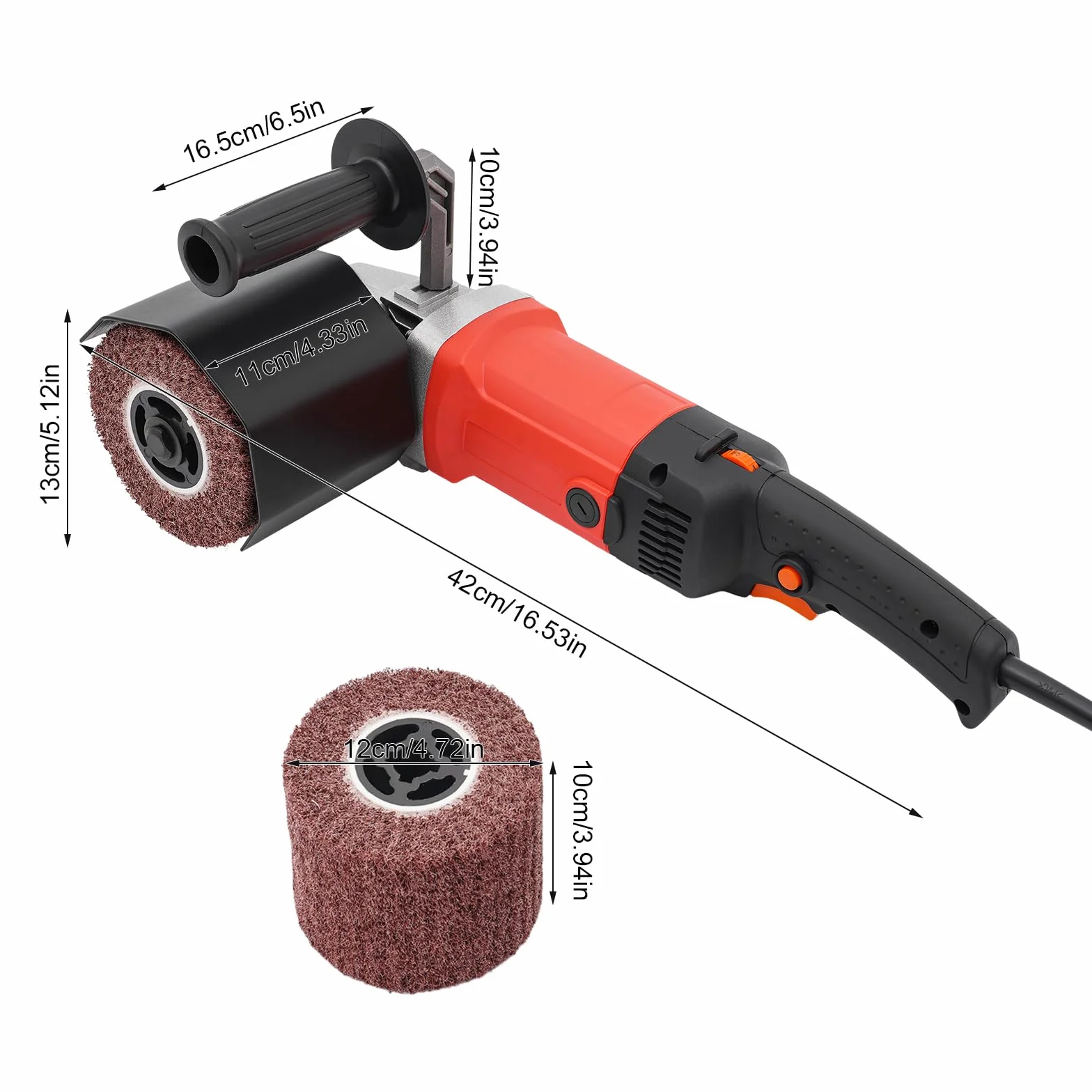Rectificadora, 2200 W, rodillo de lijado, pulidora de burnishing, 6 velocidades, velocidad ajustable, 600-3000rpm, amoladora, amoladora de satén de 2 ruedas