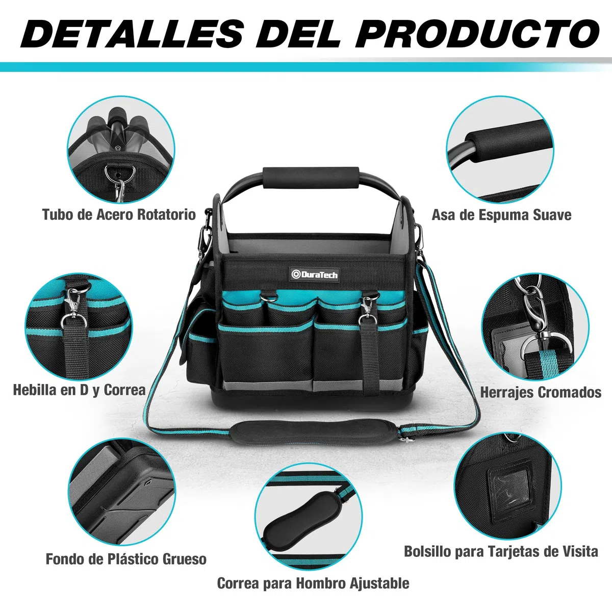 DURATECH Bolsa de Herramientas Duradera de 30,5 cm, Bolsa Portaherramientas con Base Imperable, Bolsa Rígida con Gran Apertura, Poliéster 900D, Asa de Transporte, Correa de Hombro Ajustable