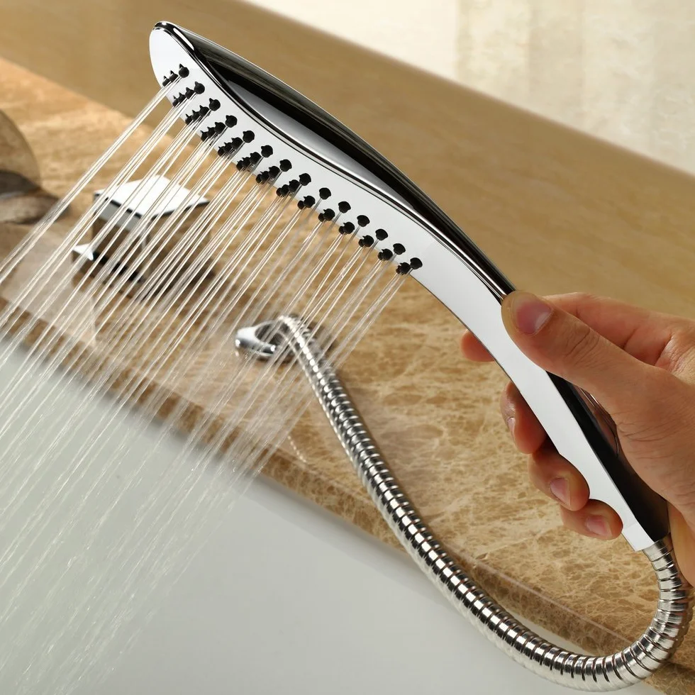 Conjunto para bañera de manguera para ducha de mano y grifo mezclador con efecto cascada y lluvia, cromado, 5 unidades