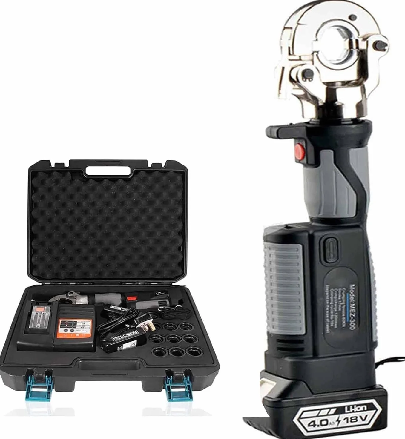 Herramienta de crimpado hidráulico recargable de 10 a 300 m², herramienta de crimpado hidráulica eléctrica con 12 pares de troqueles, crimpadora de cable alimentada por batería para terminal de cobre