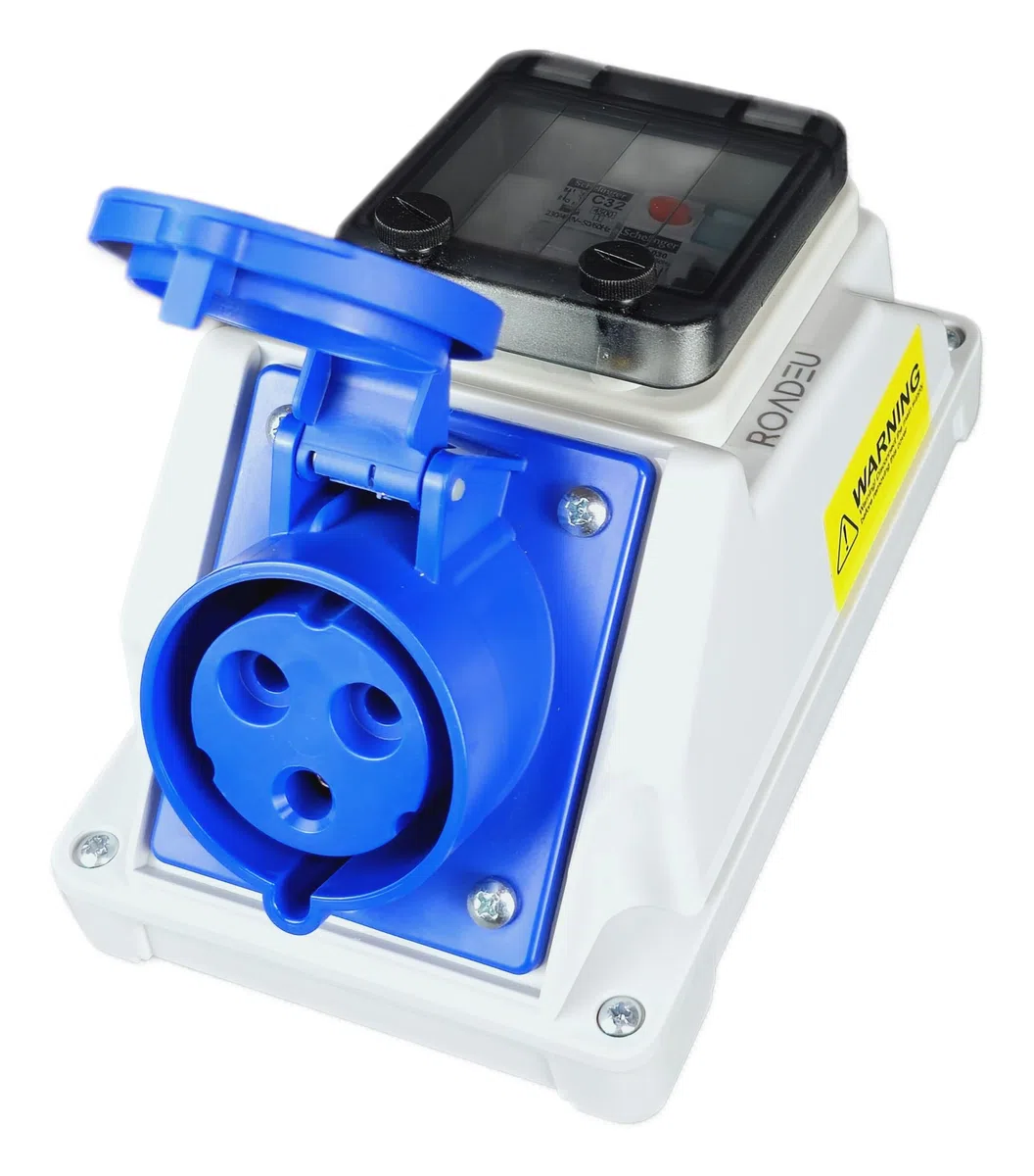 RoadEu - Toma de pared combinada CEE 32A 3P, con interruptor automático e interruptor diferencial, protección IP54. Ideal como distribuidor de pared para talleres, cobertizos o jardines.