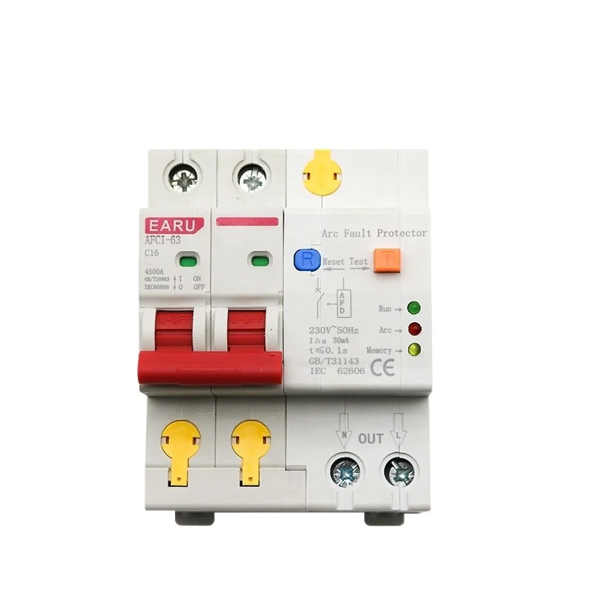 Protector de Arco AFDD AFCI de 220 V, 2 Polos, Detector de Arco, disyuntor, Interruptor de Circuito, protección contra sobrecarga, Fuga a Tierra y Cortocircuito.(63A)