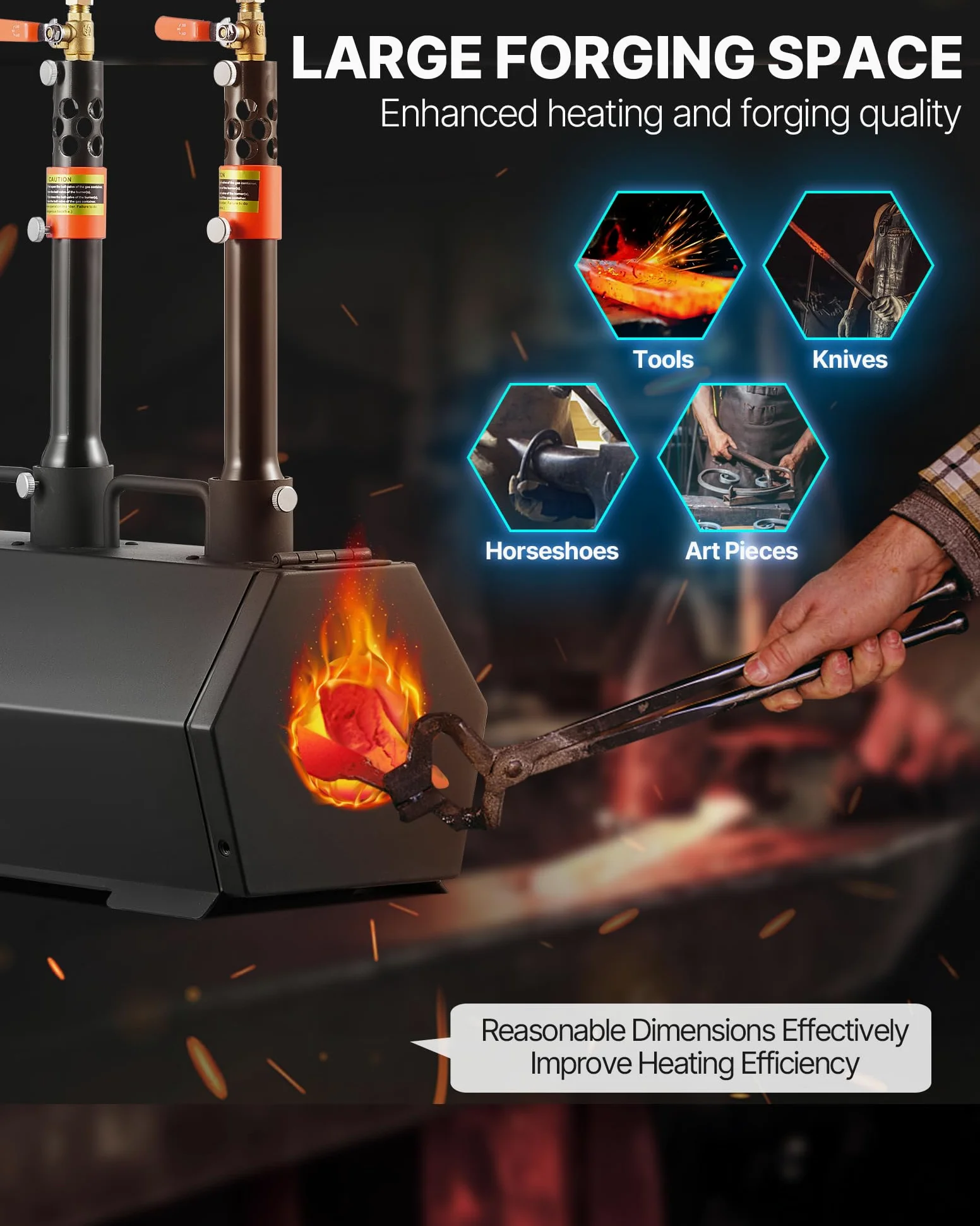 VEVOR Forja de Gas Propano Portátil, Horno de Forja de 3 Quemadores, para Fabricación de Cuchillos y Forja de Metales, Cuchillos Herrero Herreros Fundidores, Temperatura Máxima de 1427 ℃, Hexagonal