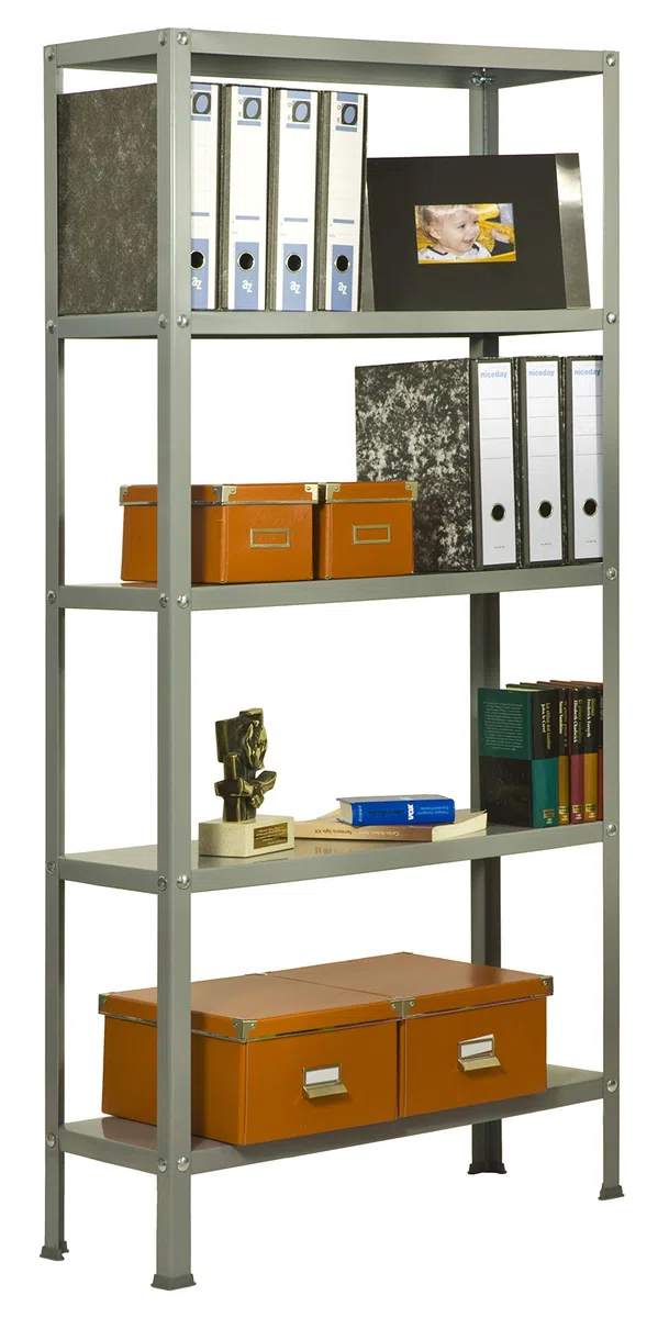 Simon Rack Librería Estanteria Salon, 1800x800x300 mm, 5 Alturas, Estilo Industrial, Metálica, Gris - Simon Home