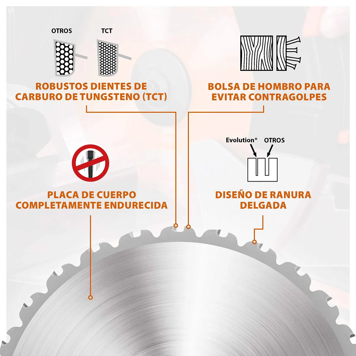 Evolution Power Tools - R255TCT Hoja de sierra multiuso con punta de acero de carburo RAGE, Corta acero dulce, aluminio, plástico, incluso madera con clavos incrustados, 255 mm