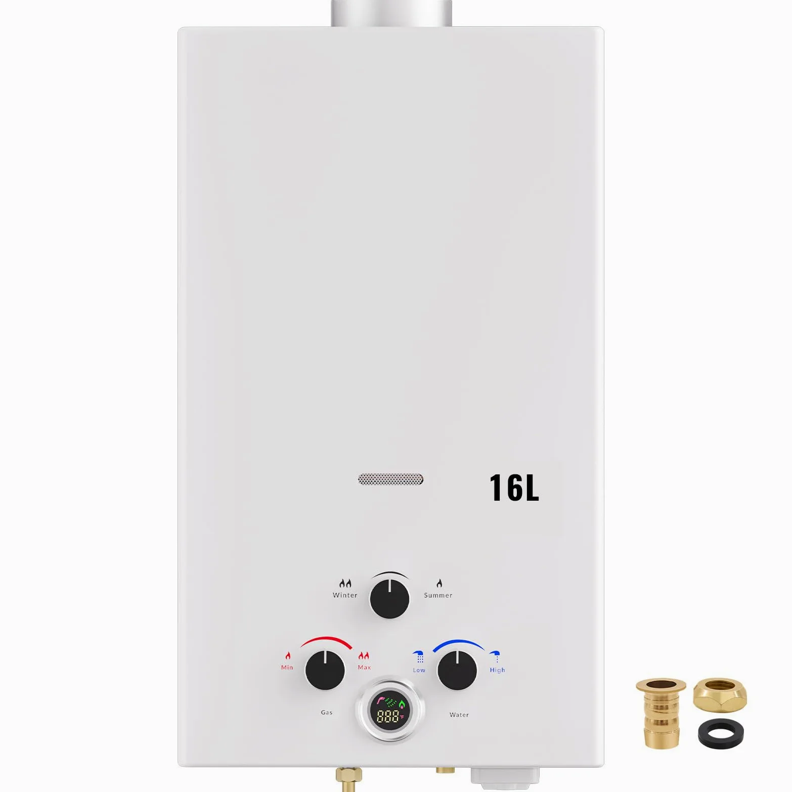 Calentador de Agua a Gas, 16L Calentador de Agua LPG Instantáneo, Calentador de Agua Sin Tanque Con Pantalla LED, Para Duchas al Aire Libre [Clase de eficiencia energética A]