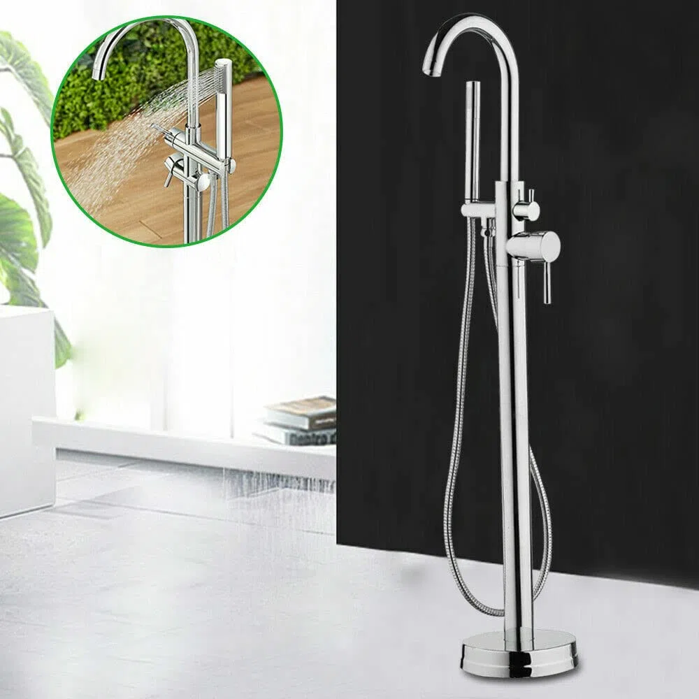 Grifo para bañera de pie independiente, retro, de pie, de cobre, acero inoxidable, montaje en el suelo