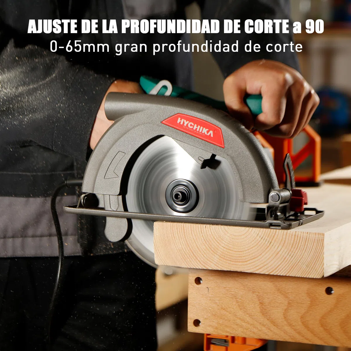 HYCHIKA Sierra Circular 1300W 4500RPM 185mm Mini Sierra Circular, Motor de alta Potencia, Profundidad de corte 65mm (90º), 45mm (45º), Extracción de Polvo, 2M Cable, para Corte de Madera/Plástico