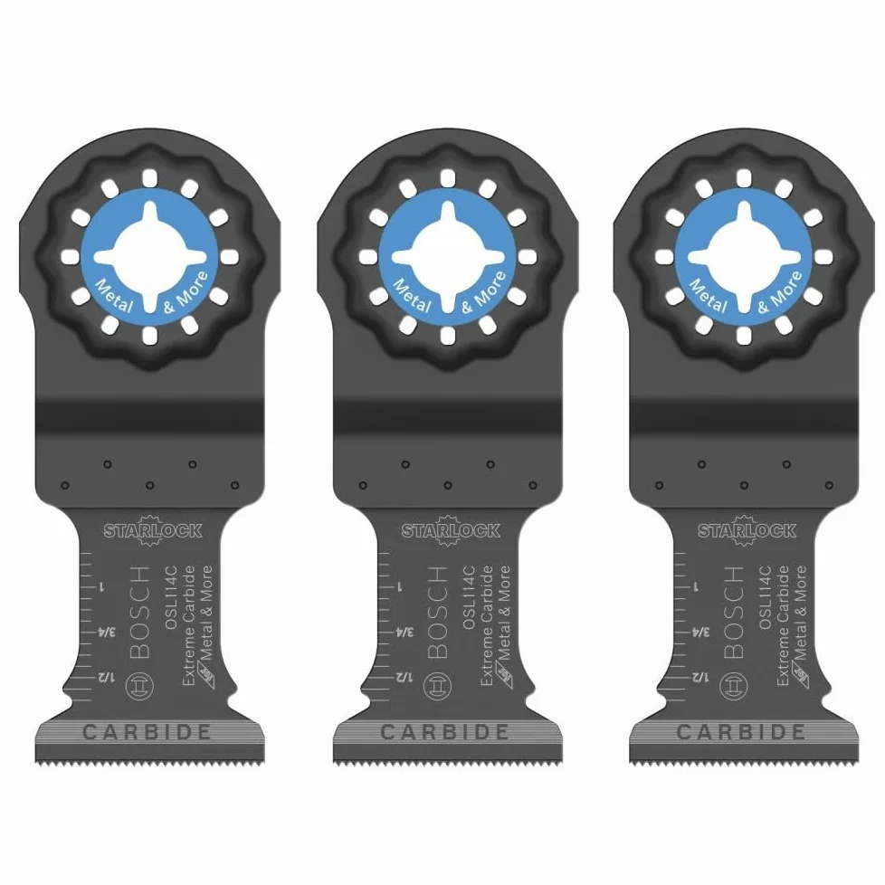 BOSCH Starlock OSL114C-3 - Paquete de 3 cuchillas oscilantes multiherramienta oscilante de metal y más carburo para cortar barra de hierro, metal, madera con clavos, paneles de yeso y azulejos