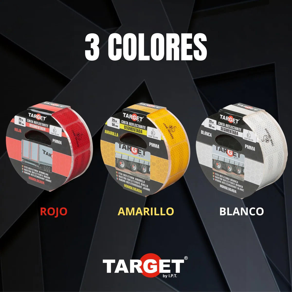 TARGET - Cinta Reflectante Homologada para Camiones - Certificación Norma EC 104R - V23 - Marcaje y Señalización (CONTINUA, ROJO)