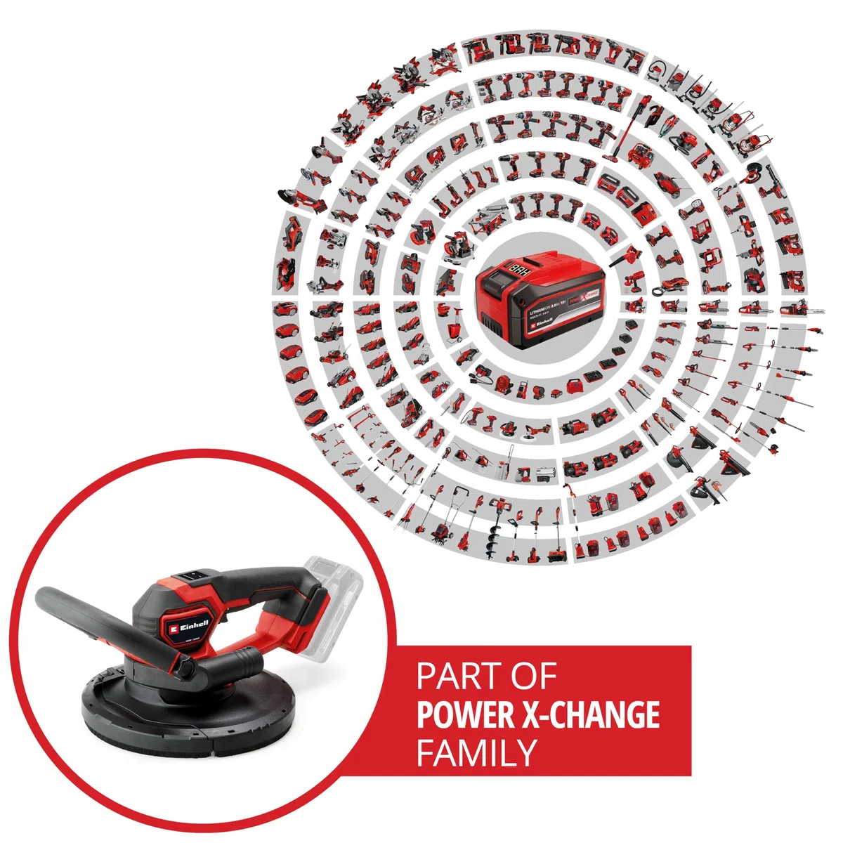 Einhell Professional Lijadora de construcción en seco con batería TP-DWS 18-225 Li BL Solo (18 V, sin escobillas, incl. 6 papeles de lijas de Ø 225 mm y 1 correa de rejilla, sin batería)