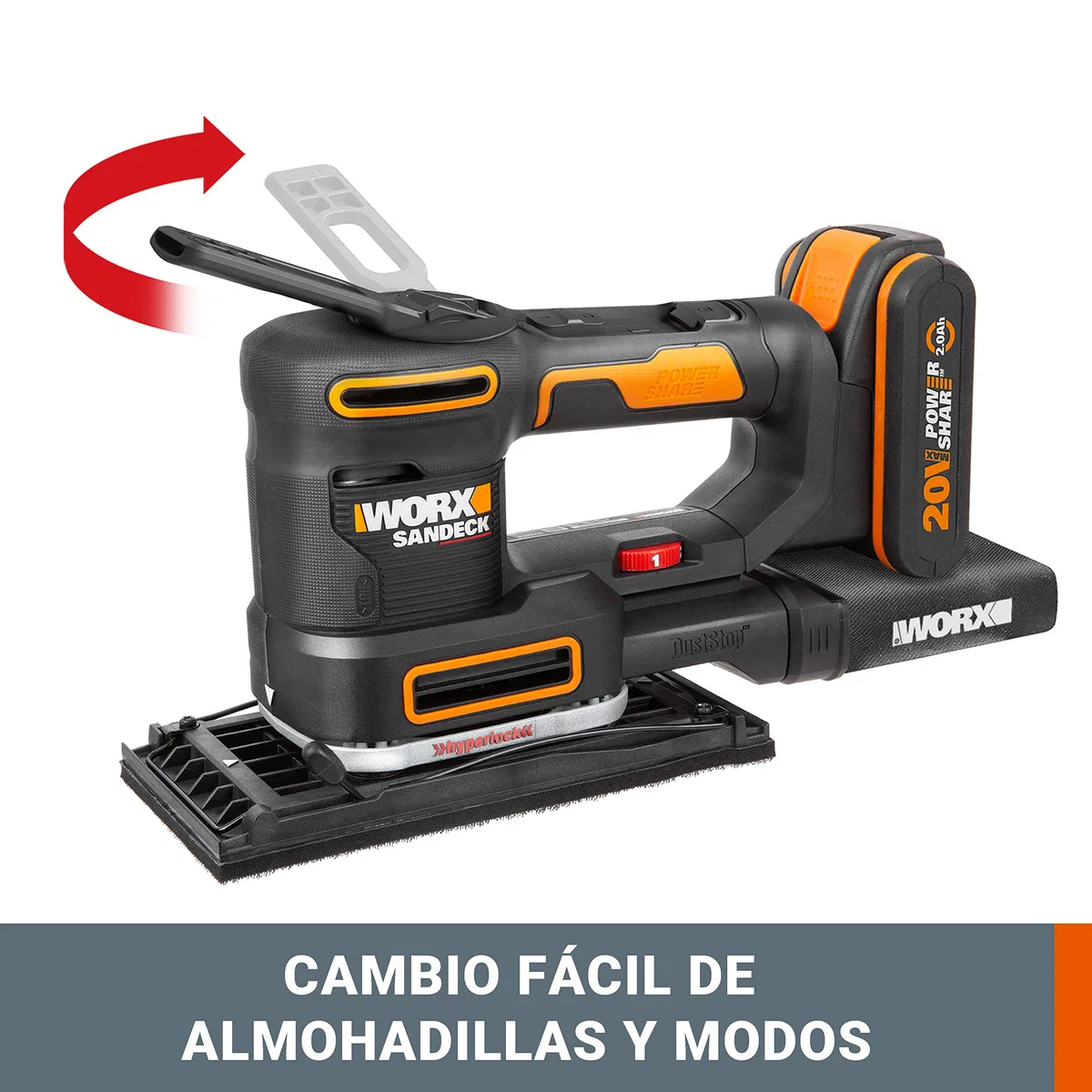 WORX Lijadora 5 en 1 Sandeck 20v Máx. | PowerShare | WX820.9 | Sin batería ni cargador | 5 funciones con cambio fácil | Velocidad variable | Diseño ergonómico | Hyperlock y Micro filtro DustStop