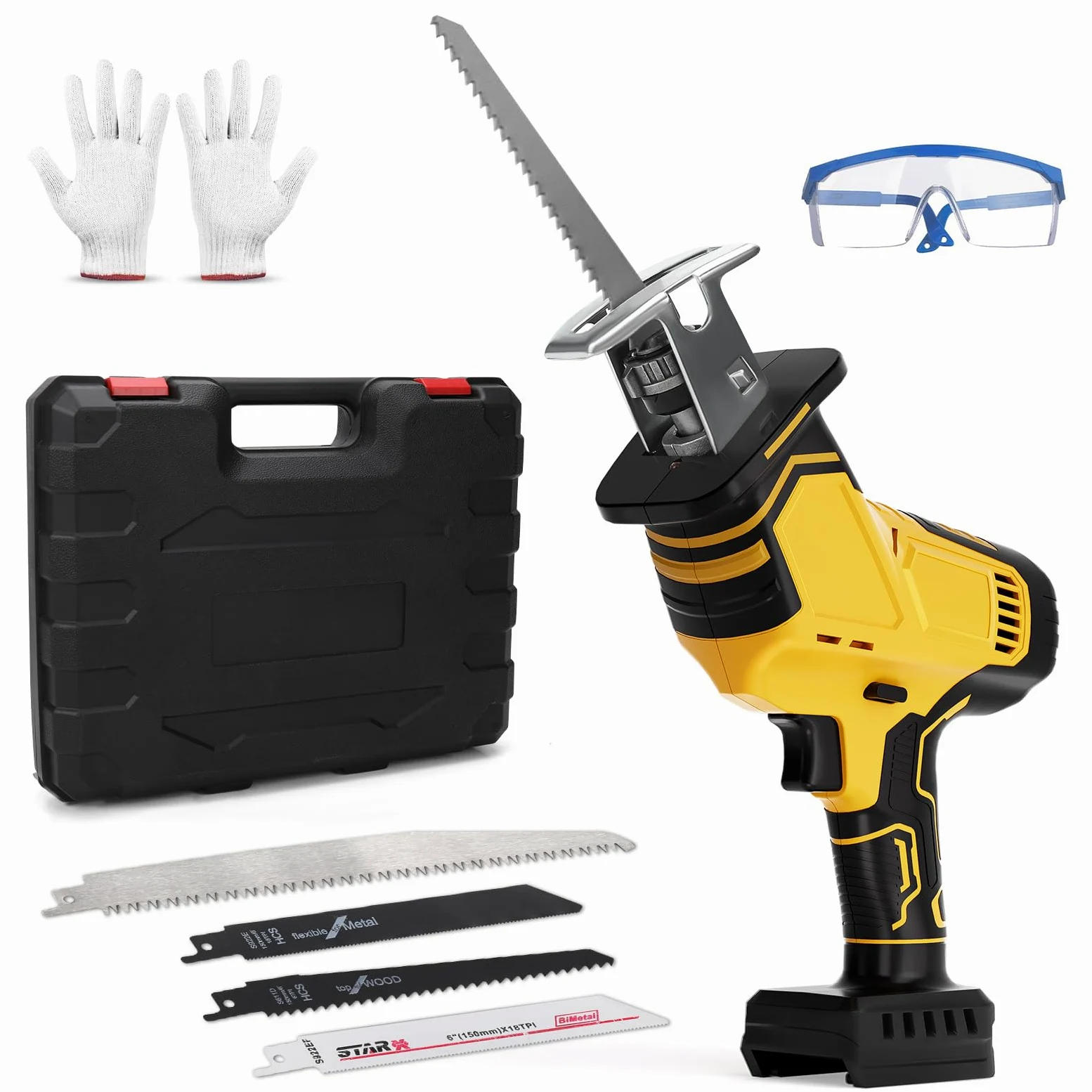 WingFly Sierra sable inalámbrica para Dewalt 18 V, 20 V batería, Sierra Alternativa profesional con 4 hojas, 2700 rpm, Sierra Recíproca Eléctrica con Velocidad Variable