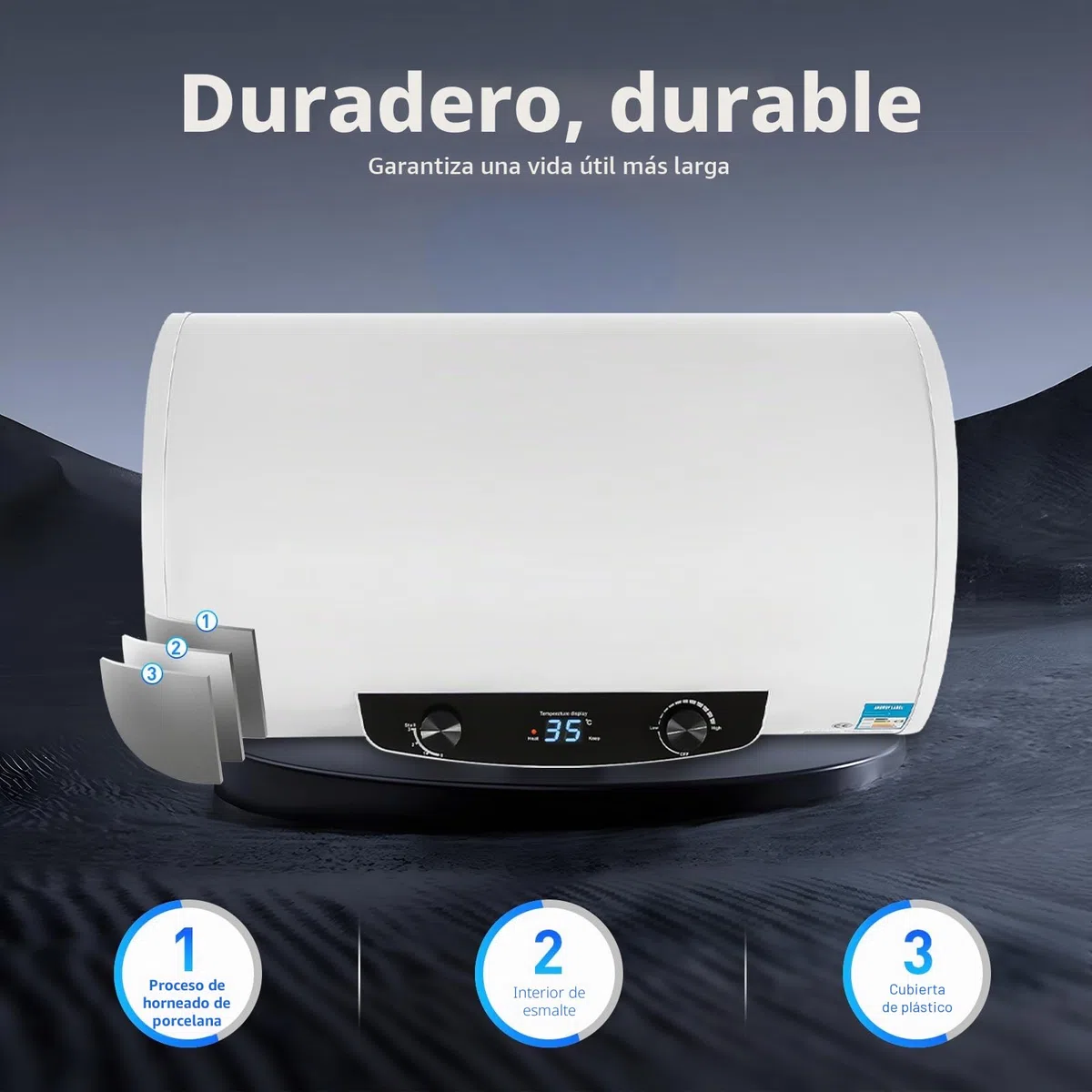 50L/120L de almacenamiento eléctrico horizontal, depósito de agua eléctrico, potencia de calentamiento de 2000 W y termómetro,válvula de seguridad, 120L(Capacidad real de agua: 70L)